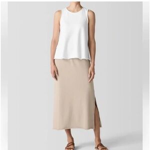 Eileen Fisher Lightweight Organic Cotton Terry A-Line Skirt Khaki Beige Small